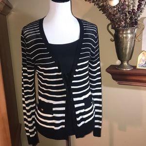 Linen rayon blend stripe black and white cardigan